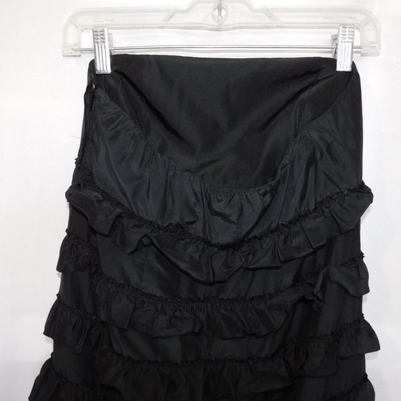 GAP Womens 4 Strapless Ruffle Black Silk Blend Cocktail Dress - Picture 8 of 10
